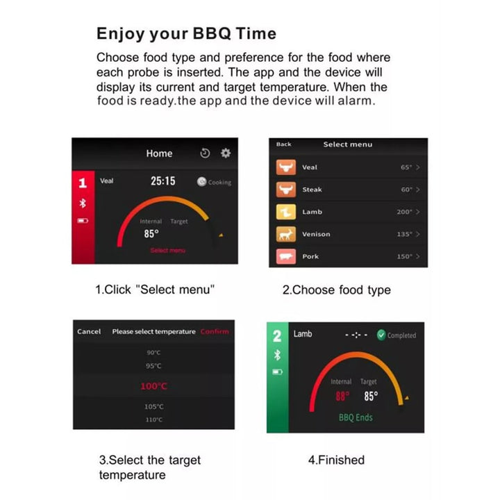Wireless Bluetooth Meat Thermometer With IP67 Waterproof Design For Grilling And Oven Cooking - Image 5