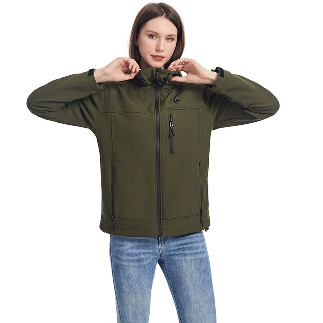 Women's Heated Softshell Jacket Electric Full Zip With Hood USB Power Adjustable Drawcord - Image 6
