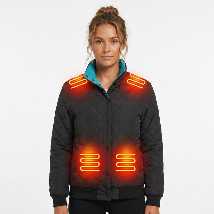 Women's Heated Winter Jacket With Electric Heating Zones Quilted Diamond Stitch And Stand Collar - Image 4