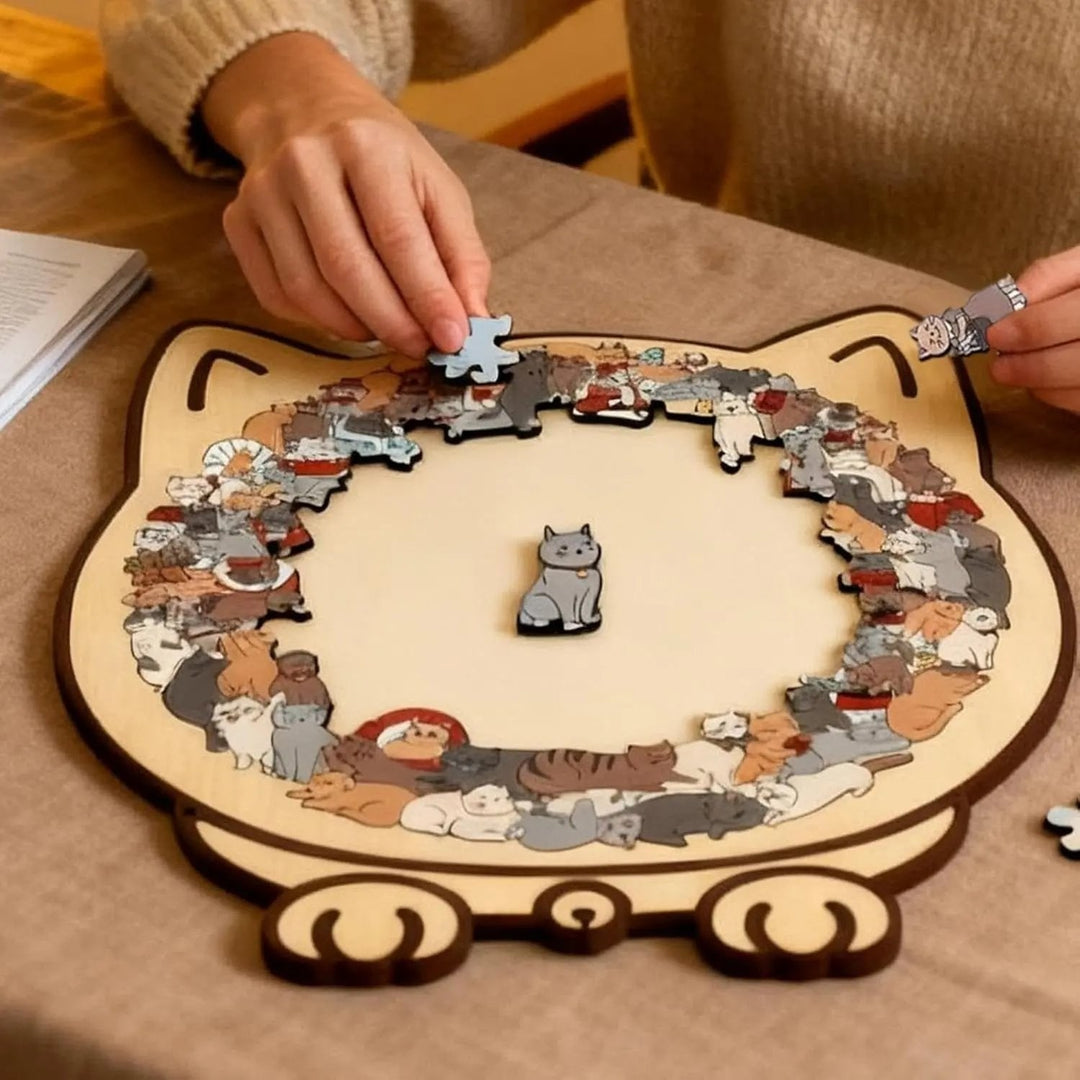 Wood 135 Pieces Cat Shaped Wooden Puzzle - Image 1