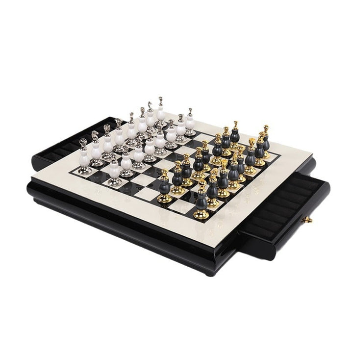 Wooden Chess Set With Zinc Alloy Hand-Painted Pieces - Image 1