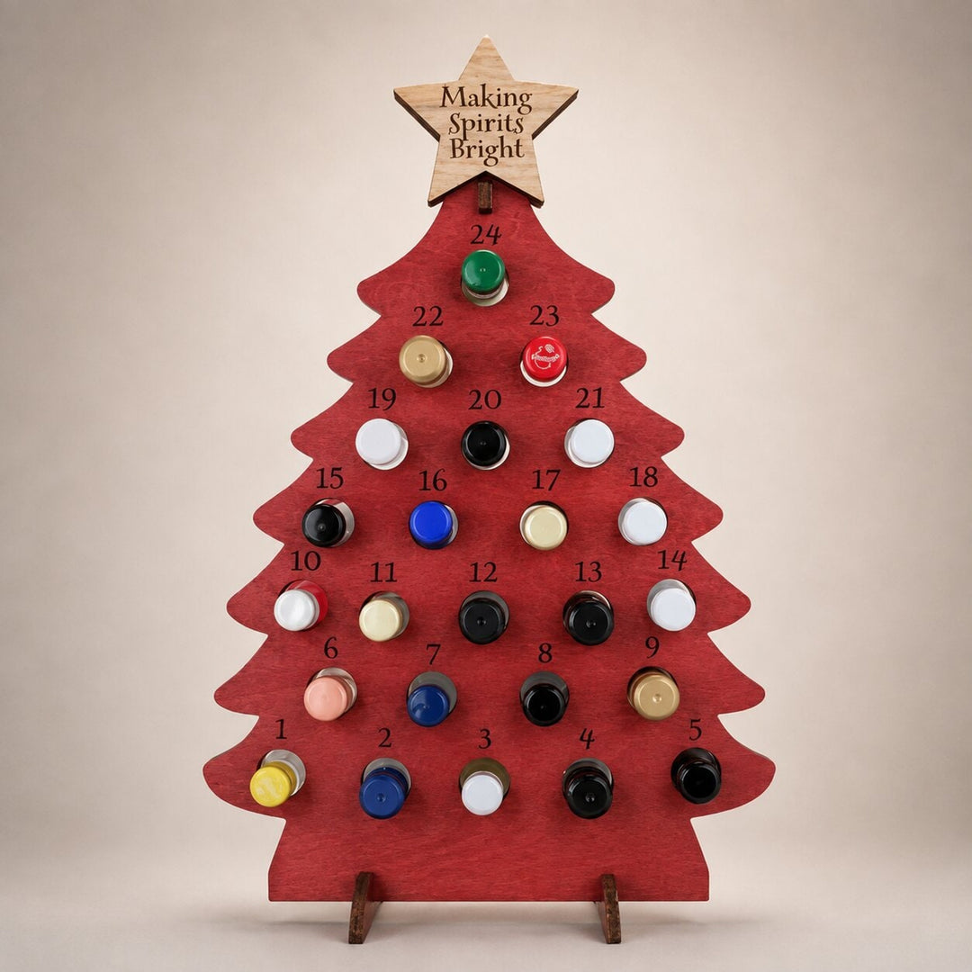 Wooden Christmas Tree Bottle Advent Calendar With 24 Compartments Freestanding Holiday Countdown Display - Image 3