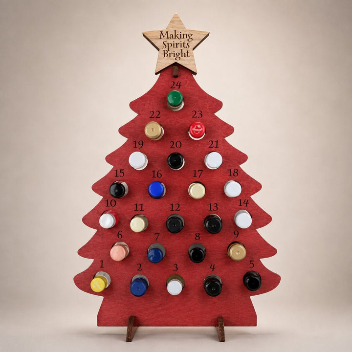 Wooden Christmas Tree Bottle Advent Calendar With 24 Compartments Freestanding Holiday Countdown Display - Image 3