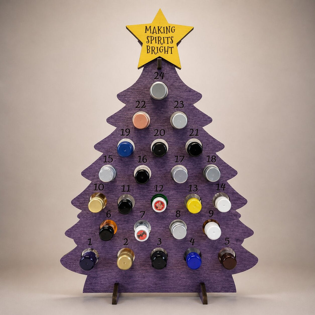 Wooden Christmas Tree Bottle Advent Calendar With 24 Compartments Freestanding Holiday Countdown Display - Image 2