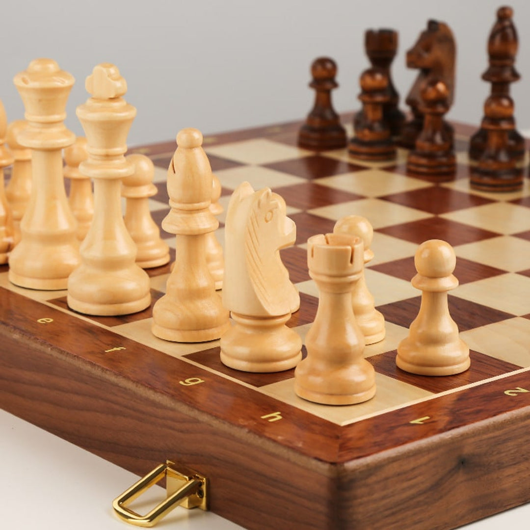 Wooden Folding Chessboard Large Solid Set For Children - Image 3