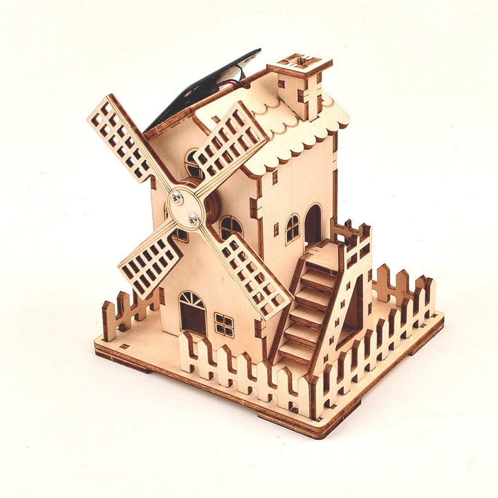 Wooden Windmill Puzzle Kit Solar Powered 3D Diy Educational Toy - Image 8