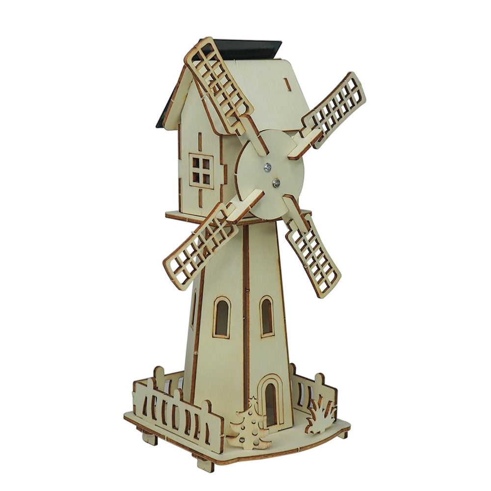 Wooden Windmill Puzzle Kit Solar Powered 3D Diy Educational Toy - Image 1