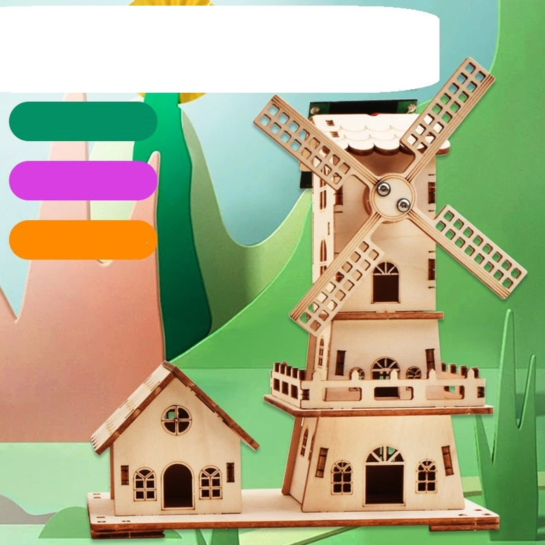 Wooden Windmill Puzzle Kit Solar Powered 3D Diy Educational Toy - Image 6