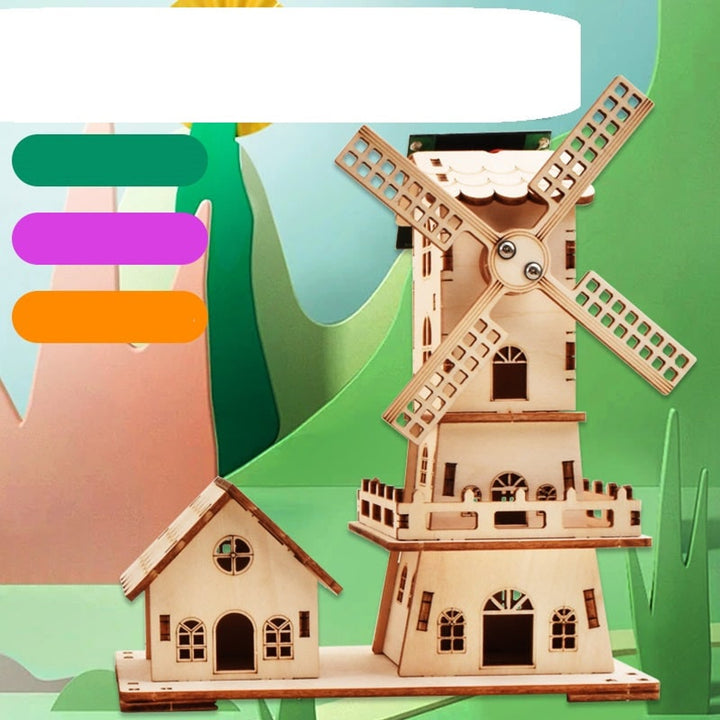 Wooden Windmill Puzzle Kit Solar Powered 3D Diy Educational Toy - Image 6