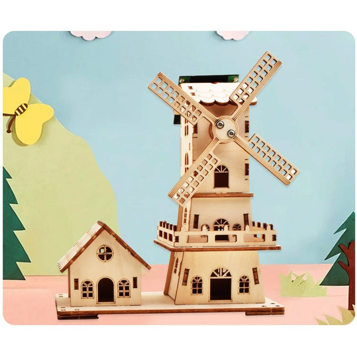 Wooden Windmill Puzzle Kit Solar Powered 3D Diy Educational Toy - Image 4