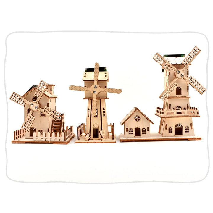 Wooden Windmill Puzzle Kit Solar Powered 3D Diy Educational Toy - Image 5