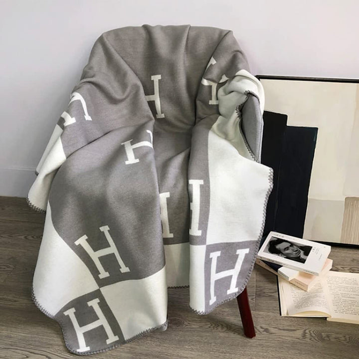 Wool Cashmere Blanket Throw Soft Warm H-Pattern Checkerboard Design Rectangular Unisex - Image 12